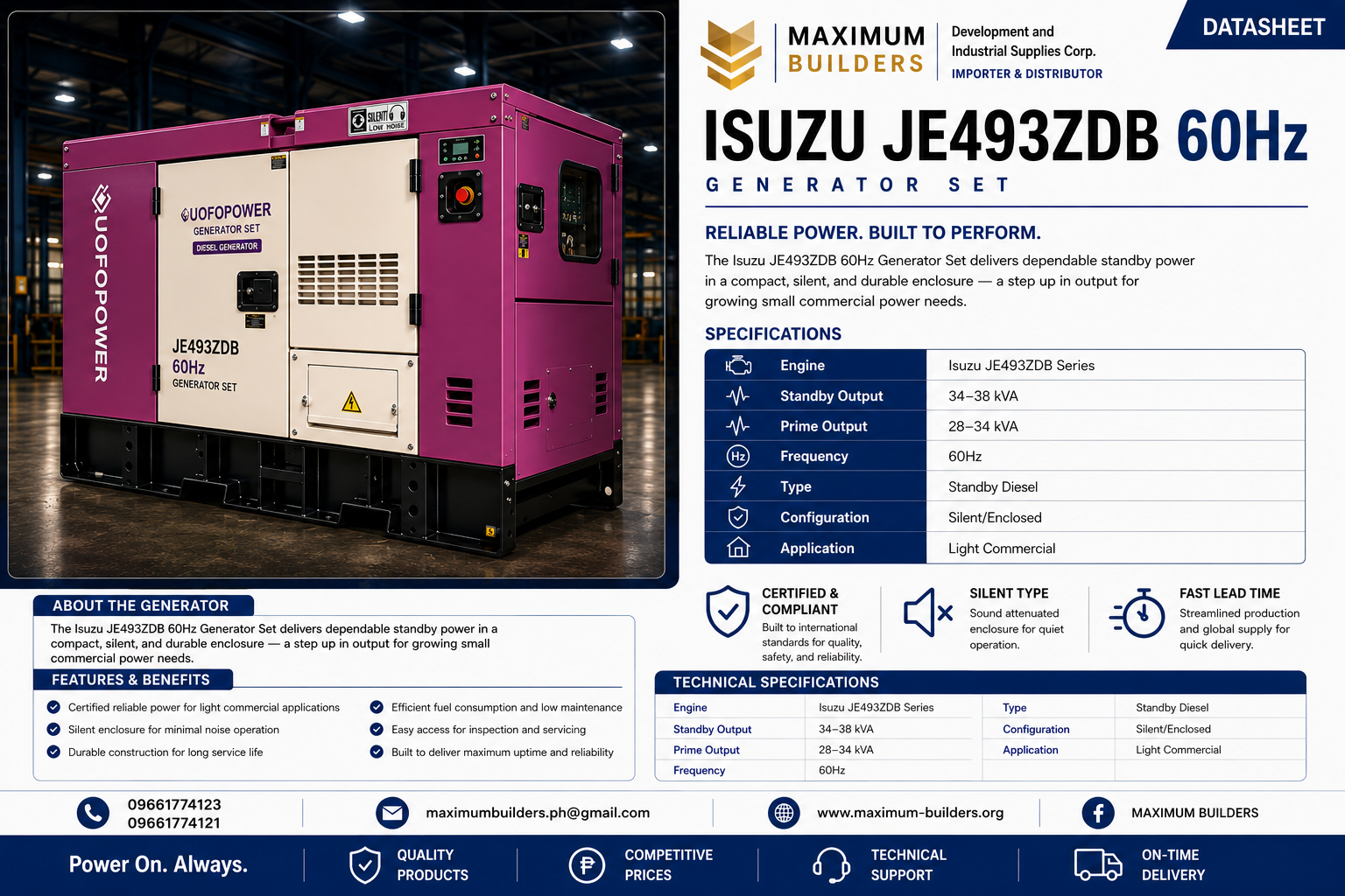 Isuzu JE493ZDB 60Hz Generator Set Brochure