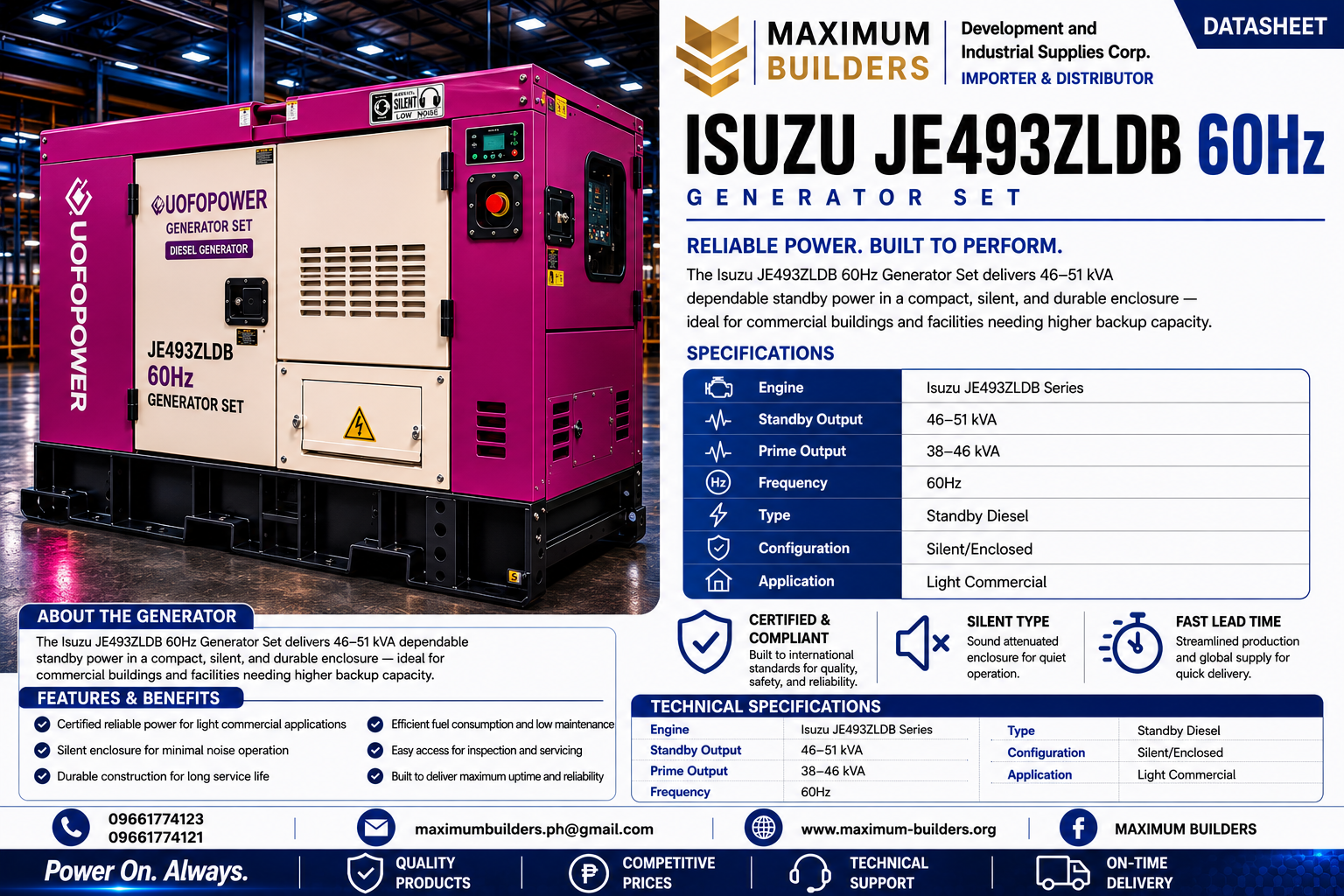 Isuzu JE493ZLDB 60Hz Generator Set Brochure