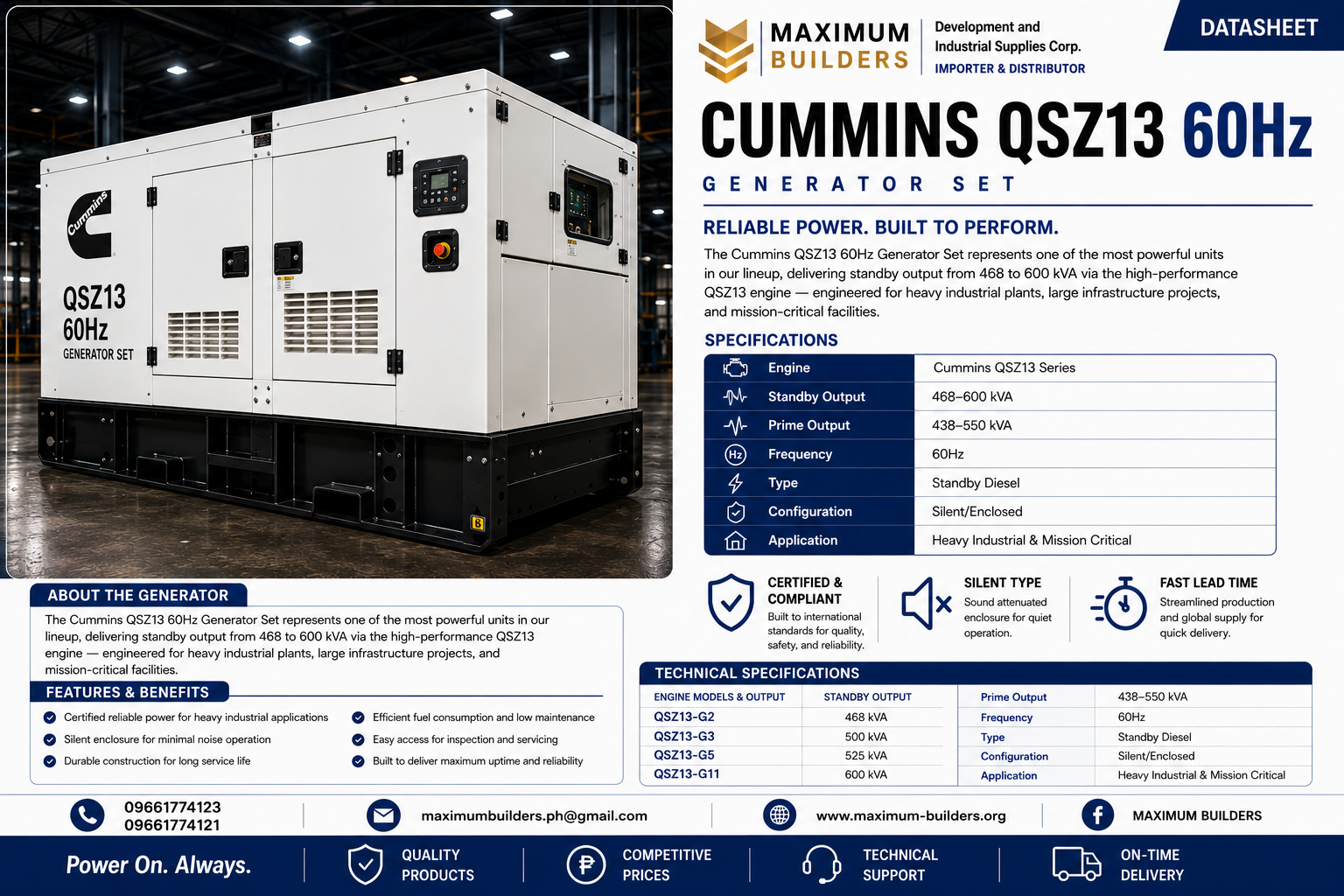 NameCummins QSZ13 60Hz Generator Set Brochure