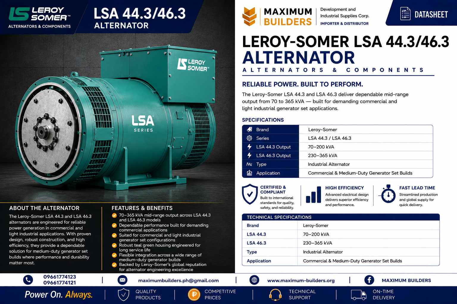 Leroy-Somer LSA 44.3/46.3 Alternator Brochure