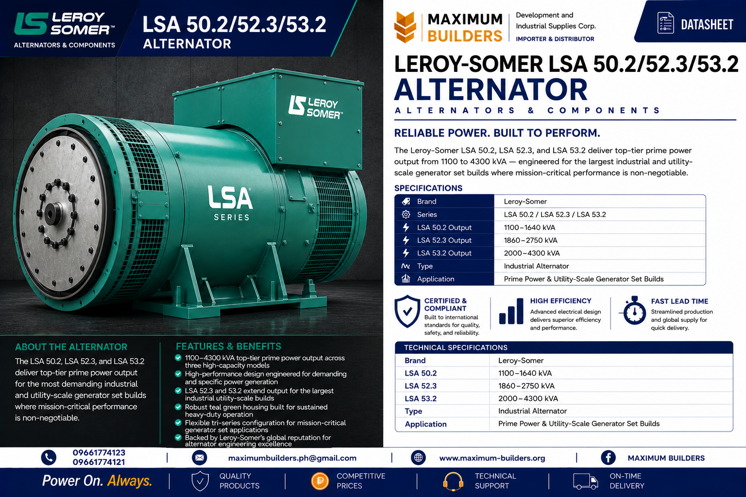 Leroy-Somer LSA 50.2/52.3/53.2 Alternator Brochure