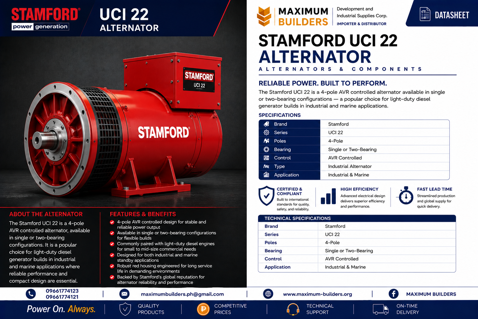 Stamford UCI 22 Alternator Brochure