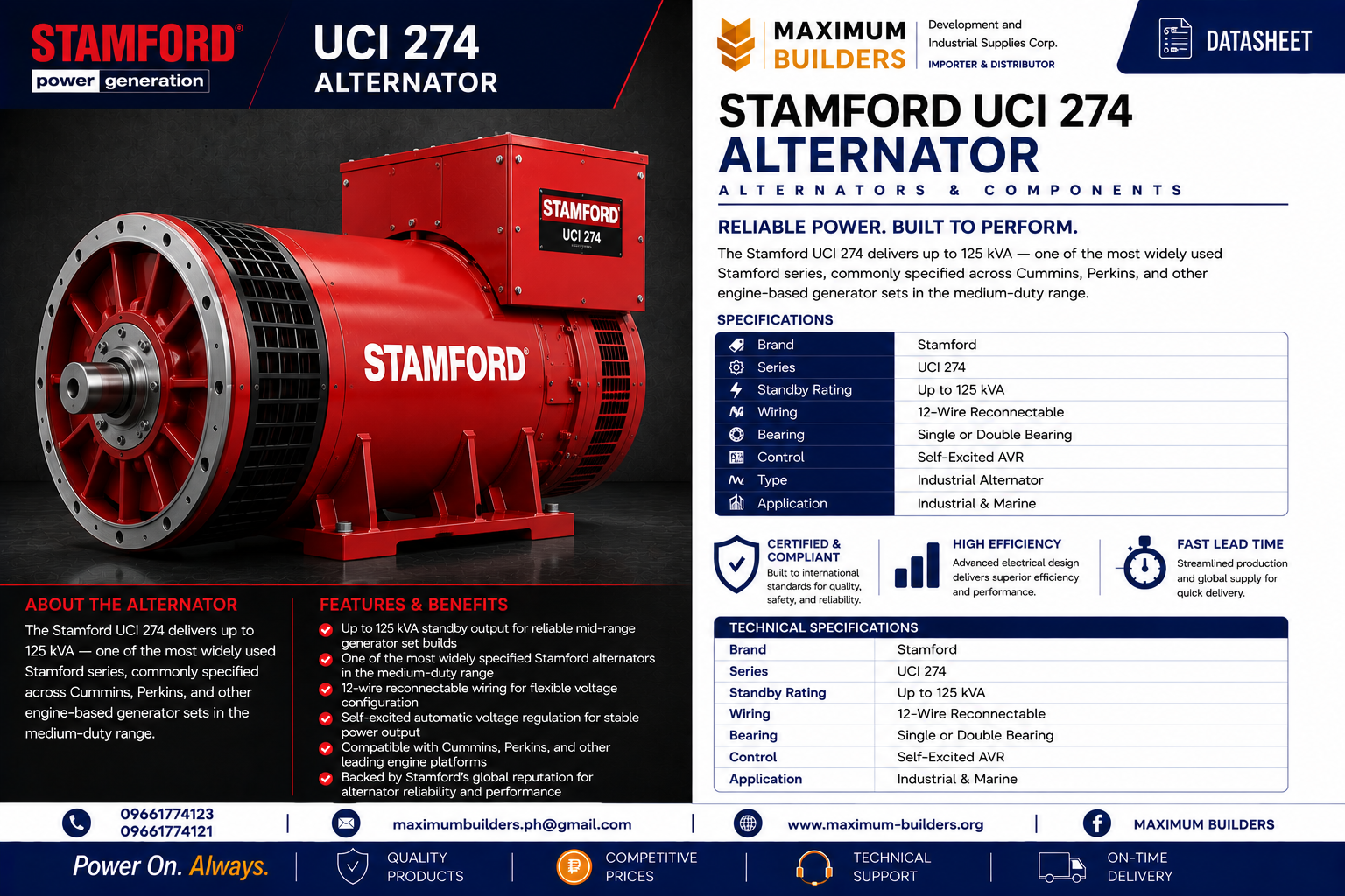 Stamford UCI 274 Alternator Brochure