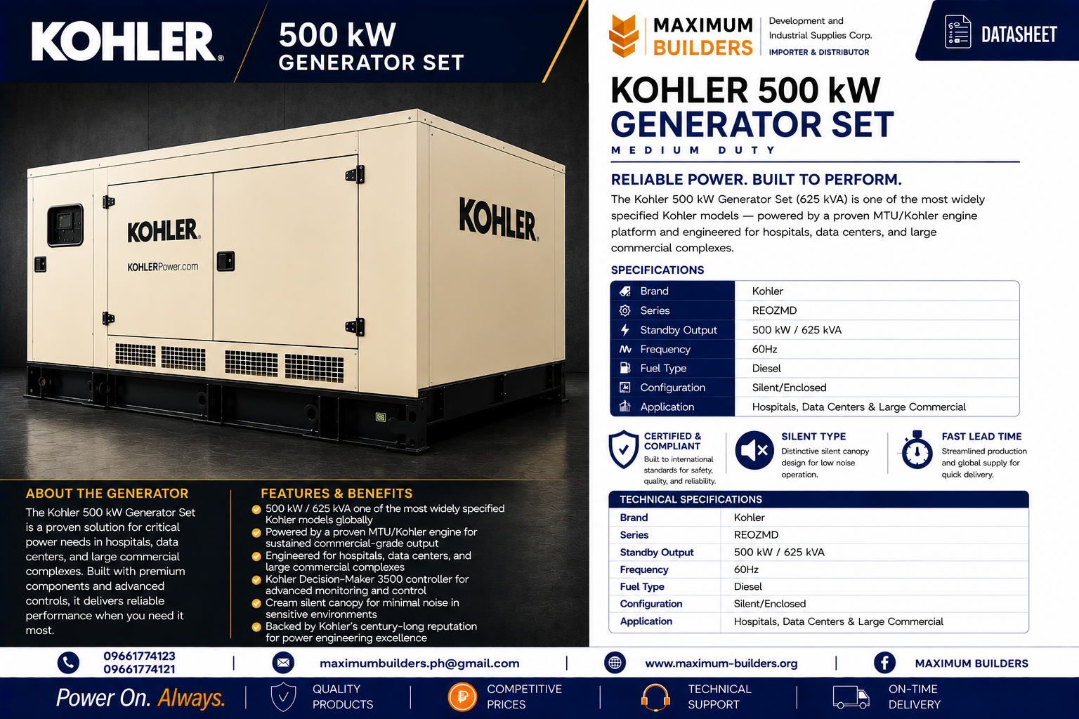 Kohler 500 kW Generator Set Brochure