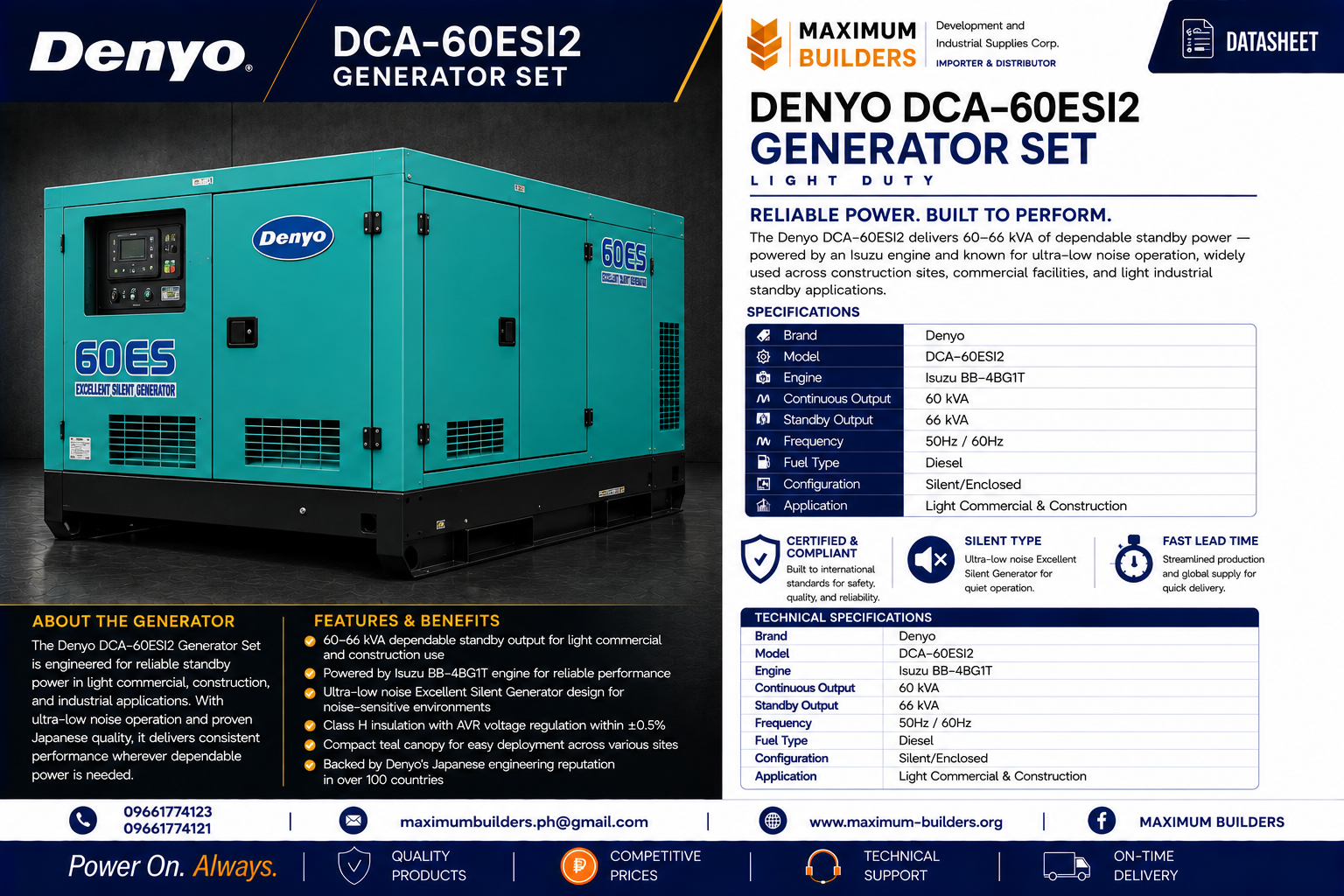 Denyo DCA-60ESI2 Generator Set Brochure